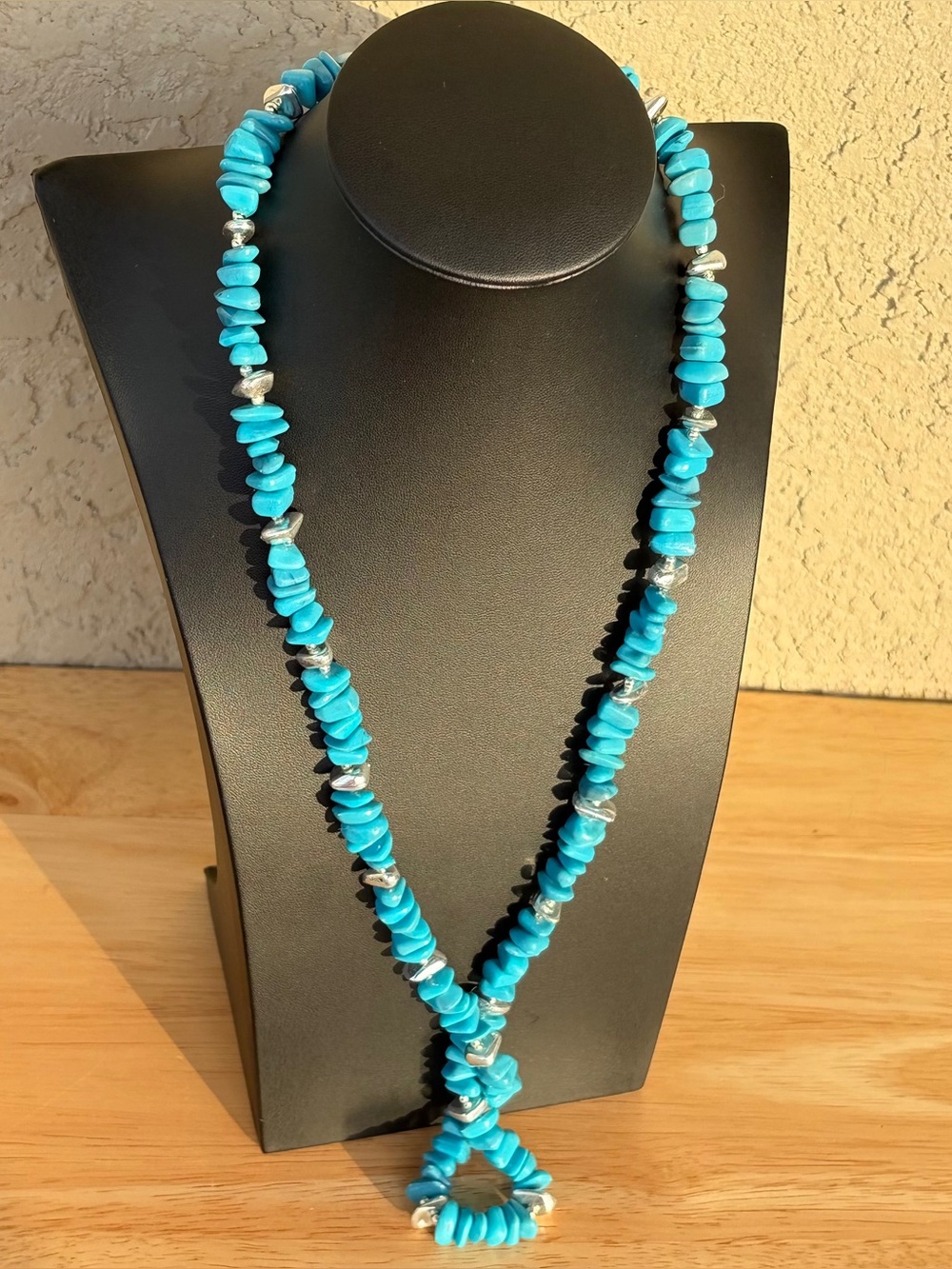 Faux Turquoise Chip Bead Necklace with Silver Accents